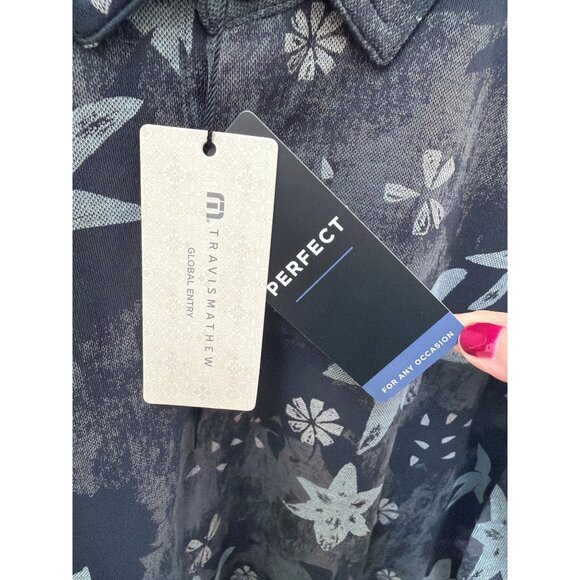Travis Mathew Mens Floral Global Entry Polo Shirt XL Polyester Black/Grey - Picture 3 of 4